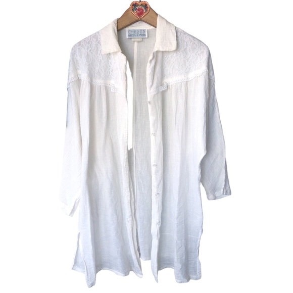 Vintage lace trim crepe-textured semi sheer dolman sleeve top SHARON 80s… - Picture 6 of 10